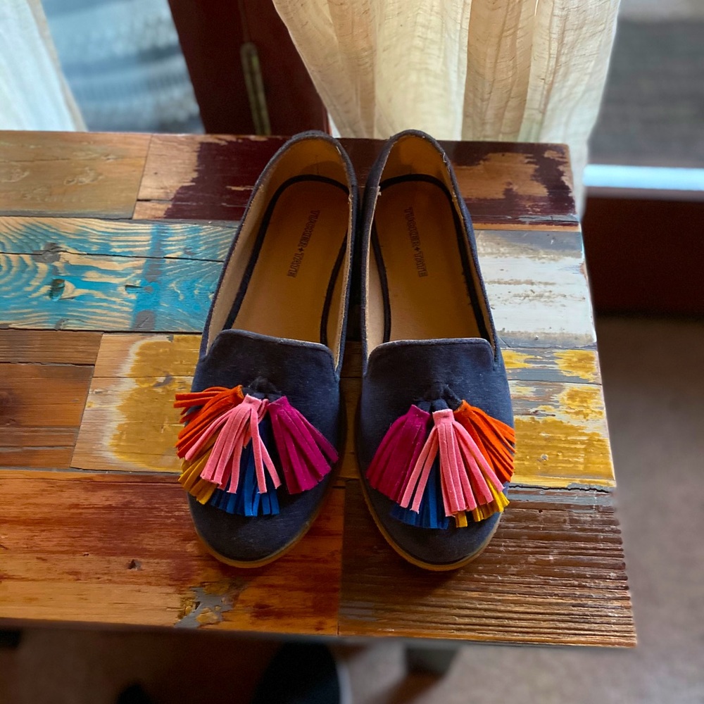 Kids Blue Loafer with multi-colored tassels